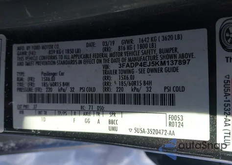 2019 Ford Fiesta Se z USA, uszkodzony, nr VIN 3FADP4EJ5KM137897